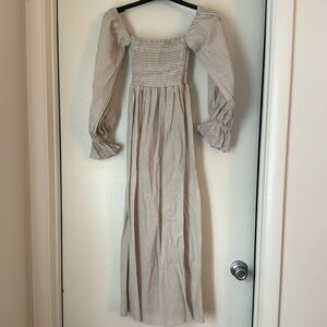 Petal and Pup Domenica Shirred Long Sleeve Midi Dress Size US 4 Beige Stripe